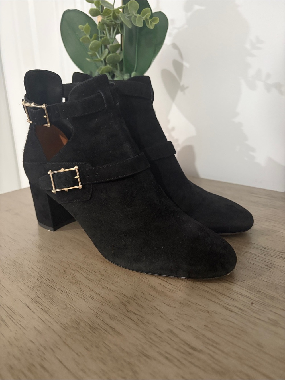 Valentino Black Suede Buckle Ankle Booties - Women